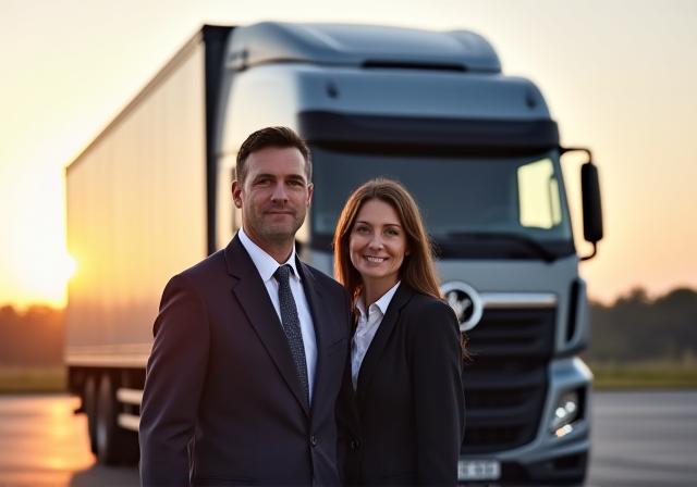 JLS Hauling leadership team in front of a modern fleet