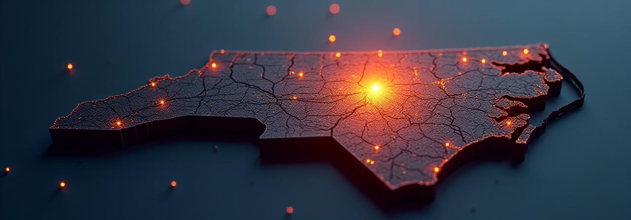 Regional territory map of North Carolina showing JLS Hauling and Trucking coverage area centered in Wendell, NC